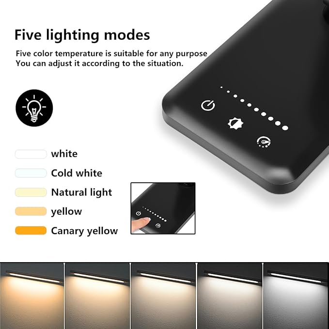 White crown LED Desk Lamp Dimmable Table Lamp Reading Lamp with USB Charging Port, 5 Lighting Modes, Sensitive Control, 30/60 Minutes Timer (Black, First-Generation) - Image 2