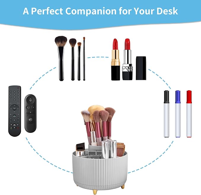 Marbrasse Desk Organizer, 360-Degree Rotating Pen Holder, Desk Organizers and Accessories with 5 Compartments Pencil Holder, Art Supply Storage Box Caddy for Office, Home (Grey) - Image 6