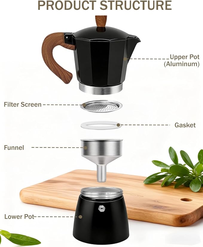 Coffee Maker Stovetop Espresso Maker 12 Cup Aluminum Moka Pot Percolator 20oz 600ml Easy Brewing for Electric Ceramic Stoves Home Camping Italian Cuban Café Classic Black - Image 8