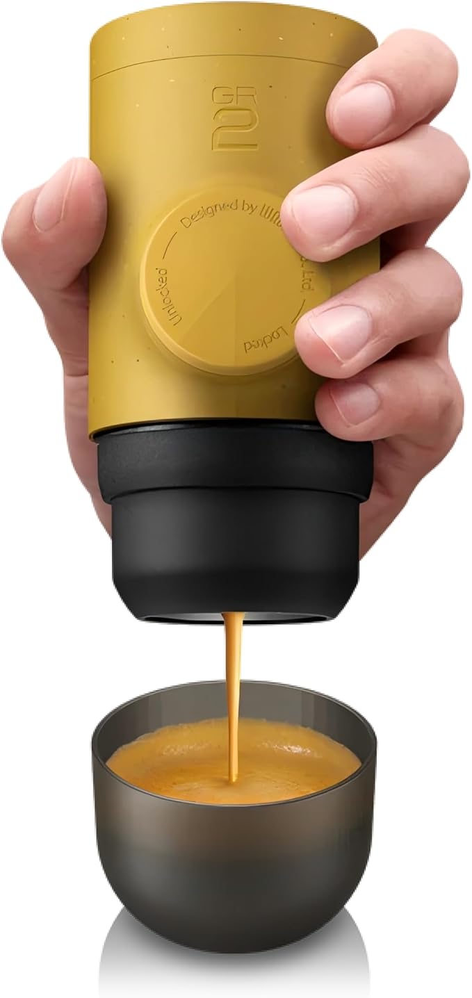 WACACO Minipresso GR2, Portable Espresso Maker Compatible Ground Coffee, Espresso Machine 18 Bar Manually Operated (Golden Ochre) - Image 2