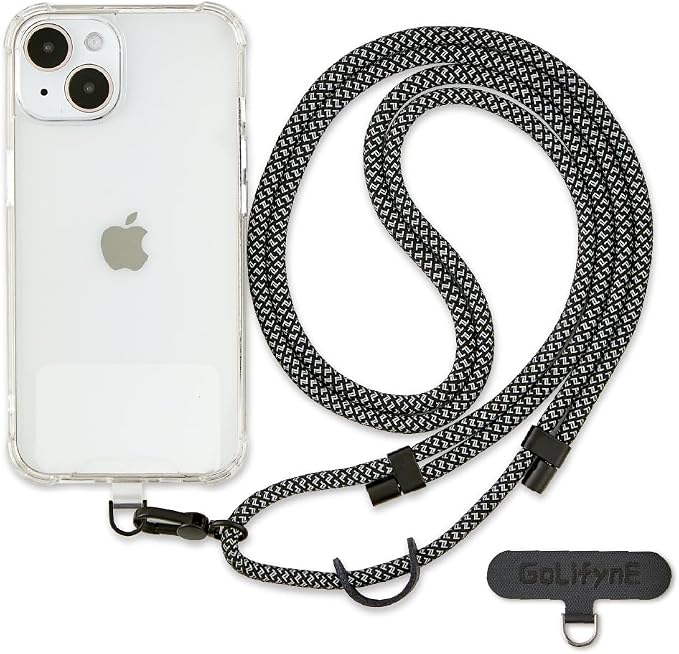 Universal Phone Lanyard, Anti-Theft Crossbody Strap for iPhone 16 Pro Max and Most Smartphones, Adjustable Cell Phone Neck Holder w/ 2 Non-Adhesive Tether Tabs, Charcoal Heather/Black by Golifyne