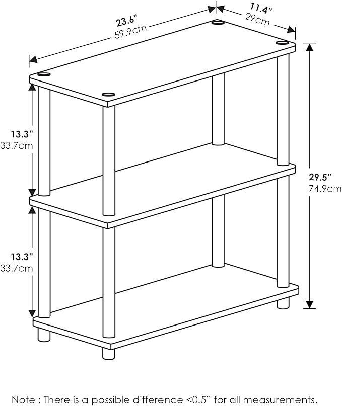 Furinno TURN-N-TUBE Storage Shelves, 3-Tier Book Shelf, Corner Shelf, Toolless Open Shelves, for Organization and Storage, Living Room, Garage, Home Office, Beech - Image 3