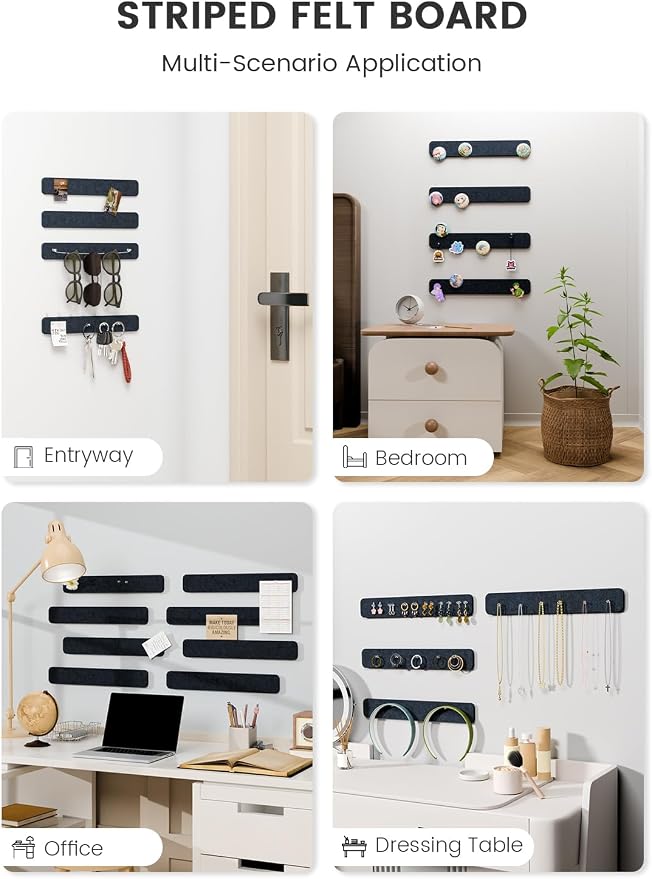 Fluxynara 13" x 2" Felt Wall Panels, Midnight Blue | 8-Pack Includes 50 Push Pins and Adhesive Tabs for Photos, Notes and Decor in Bedroom Doors, Home Office or Studios - Image 6