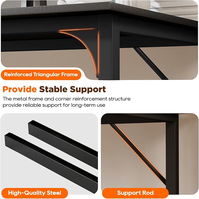PayLessHere | 63 Inch Computer Desk | Black | Office Desk with Metal Frame, Adjustable Feet | Water-Resistant, Scratchproof Surface | Sturdy Writing Table for Home Office or Study | Pack of 1 - Image 5
