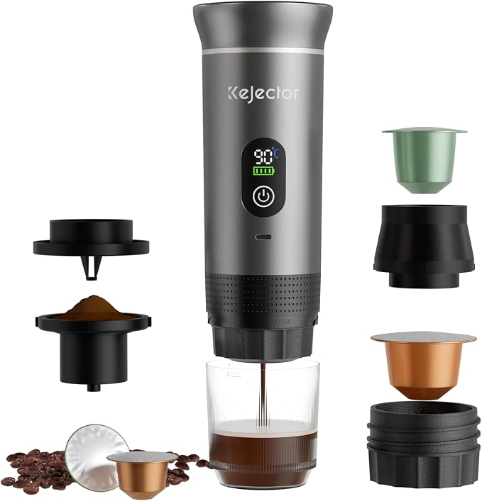 kejector Portable Coffee Maker Espresso Machine for Travel Nano Car Coffee Maker Compatible with Ground Coffee & Capsule for RV, Hiking Camping Office, Travel Espresso Maker Electric Coffee Machine by KEJECTOR