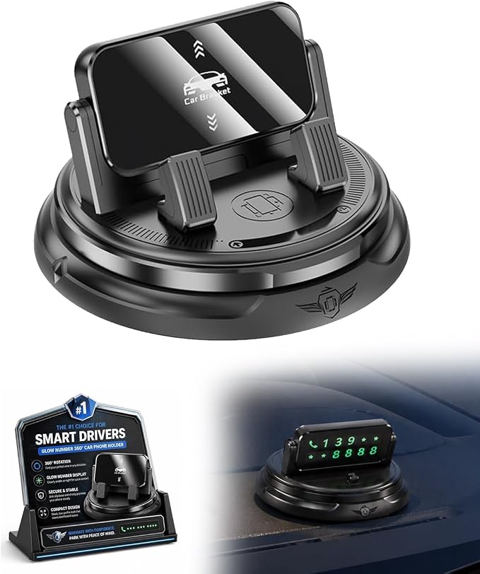 Car Phone Holder 360 Degree Rotation Navigation Mount Splendid Dashboard Windshield Accessories for Women Rotating Soporte De Telefono para Carro Grip Anti-Slip Grips(Glow Number Edition) by Unknown
