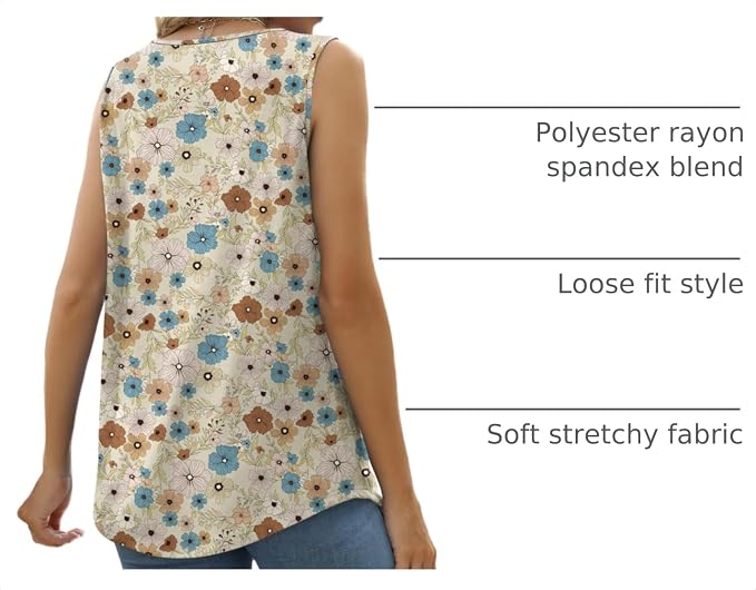 Saloogoe Summer Tank Tops for Women Loose Fit Pleated Square Neck Sleeveless Tops Curved Hem Flowy - Image 4