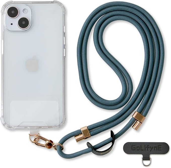 Universal Phone Lanyard, Anti-Theft Crossbody Strap for iPhone 17 Pro Max and Most Smartphones, Adjustable Cell Phone Neck Holder w/ 2 Non-Adhesive Tether Tabs for Men and Women, Teal/Gold by Golifyne