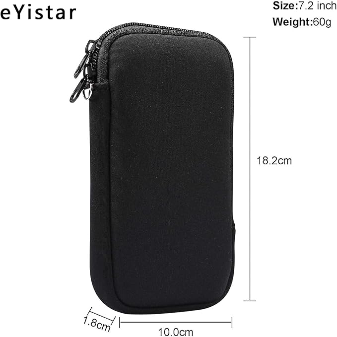 Neoprene Shock Absorbing Proof Pouch Large Cell Phone Sleeve Case Cover w Zipper/Neck Strap for iPhone 14 Plus Samsung Galaxy Note20 Ultra S22 Ultra A13 A03 A23 Moto G Power 2022 LG Stylo 6 (Black) - Image 5