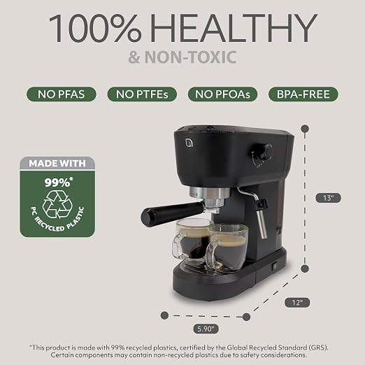 WILLOW Eco Series Espresso Machine 15 Bar with Milk Frother Steam Wand, Built-In Tamper & Hot Water Dispenser, 1350W Espresso Coffee Maker with 40oz Removable Water Tank for Cappuccino, Latte - BLACK - Image 5