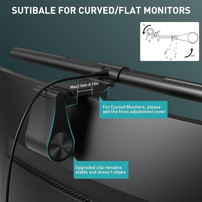 Quntis Monitor Light Bar PRO+ with Remote Control, Fit for Curved/Flat Monitor, Eye-Care USB Computer Lamp Dimmable Screen Light Bar with Auto-Dimming, No Glare Home Office Gaming Desk Lamp - Image 4