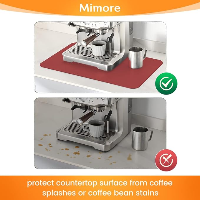 Mimore Red Coffee Bar Mat - 12x19 Inch Absorbent, Hides Stains, Rubber Backed - Countertop Dish Drying Mat for Coffee Maker, Espresso Machine - Image 4