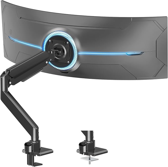 MOUNT PRO Heavy Duty Monitor Arm for 49 inch Ultrawide Screen up to 44 lbs, Single Desk Computer Mount Curved Monitor Stand for Samsung Odyssey G9, Adjustable Gas Spring VESA Mount 75x75 100x100 by MOUNTPRO