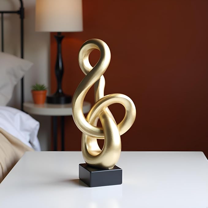 16" Modern Abstract Ribbon Decorative Sculpture, Knot Sculptures,Home Decor,Coffee Table Statues,Dining Living Room Desk Decor,Musical Note,Golden - Image 4