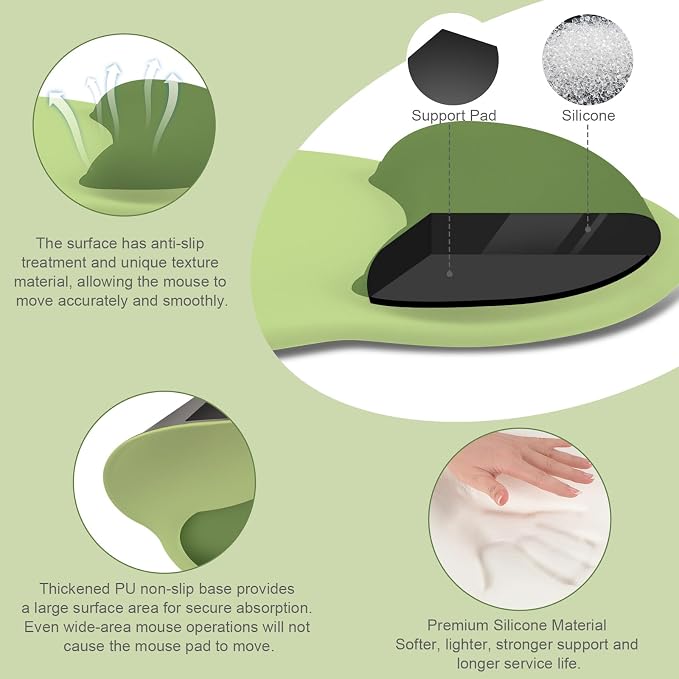 MOSISO Wrist Rest Support for Mouse Pad&Keyboard Set, Olive Green | Circle Curved Ergonomic Mousepad Non-Slip Base Home/Office Pain Relief&Easy Typing Pad with Soft Cloth&Silicone Lining - Image 2