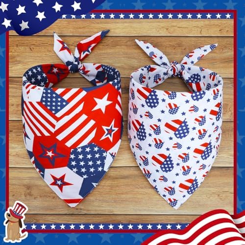 Vivifying 4th of July Dog Bandana, 2 Pack Double-Sided Triangle Patriotic Scarves with American Flag, Star & Stripes Pattern, Polyester Pet Accessories for Independence Day and Memorial Day (Large) - Image 7