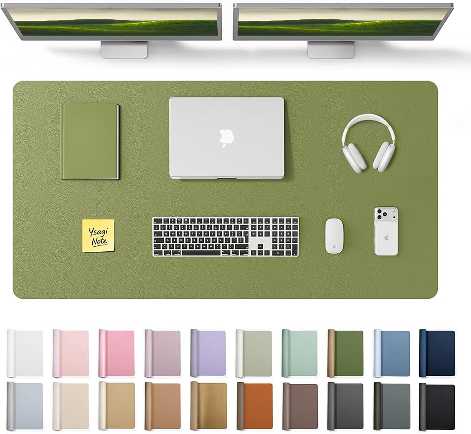 YSAGi Leather Desk Protector, Office Mat, Large Mouse Mat, Non-Slip PU Leather Blotter, Laptop Desk, Waterproof Writing Pad for Office and Home (Green, 47.2" x 23.6") by YSAGi