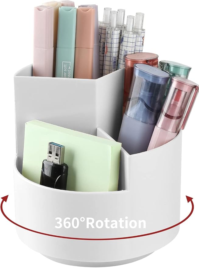 Desk Pencil Pen Holder, 3 Slots 360-Degree Spinning Organizers, Desktop Storage Stationery Supplies, Cute Cup Pot for Office, School, Art Supply, Kids - Gray by EDENMS