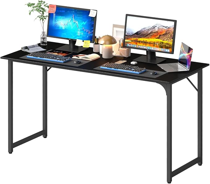 PayLessHere | 55 Inch Computer Desk | Black | Office Desk with Metal Frame, Adjustable Feet | Water-Resistant, Scratchproof Surface | Sturdy Writing Table for Home Office or Study | Pack of 1 by PayLessHere