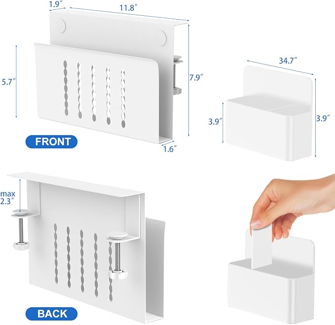 HAMOPY Desk Side Storage, Single-Layer Steel Hanging Desk Organizer with Magnetic Pen Holder, No Drilling Desk Drawer Cable Management Tray, Under Desk Laptop Holder for Office, School&Home(White) - Image 3