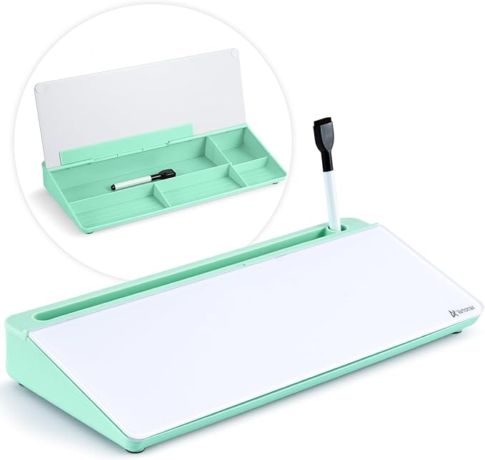 Varhomax Glass Desk Whiteboard with Storage, Desktop Dry Erase White Board to-do List Memo Keyboard Stand for Home Office and School Supplies (Green) by Varhomax