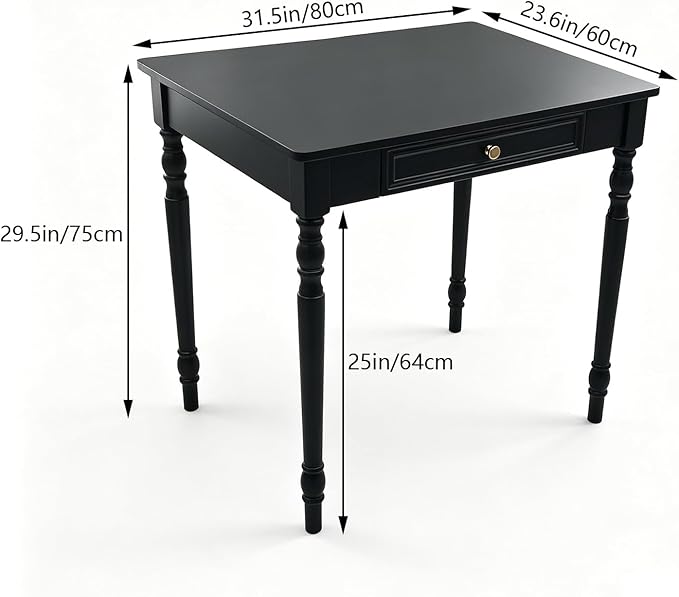 Solid Wooden Desk with Drawers, Small Writing Desk with Drawers for Computer, PC Desk for Work, Study or Gaming, Easy to Assemble (Black, 31.5IN) - Image 2