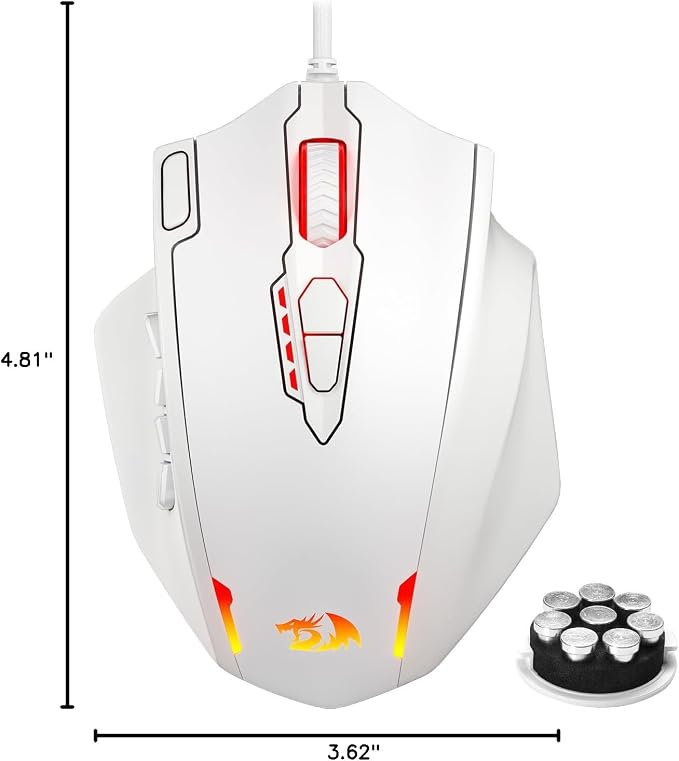 Redragon M908 Impact RGB LED MMO Gaming Mouse with 12 Side Buttons, Optical Wired Ergonomic Mouse with Max 12,400DPI, High Precision, 18 Programmable Macro Shortcuts, Comfort Grip, White | Stable Lag-Free Connection, Redefine Keybinding Macro, Vibing B... - Image 10