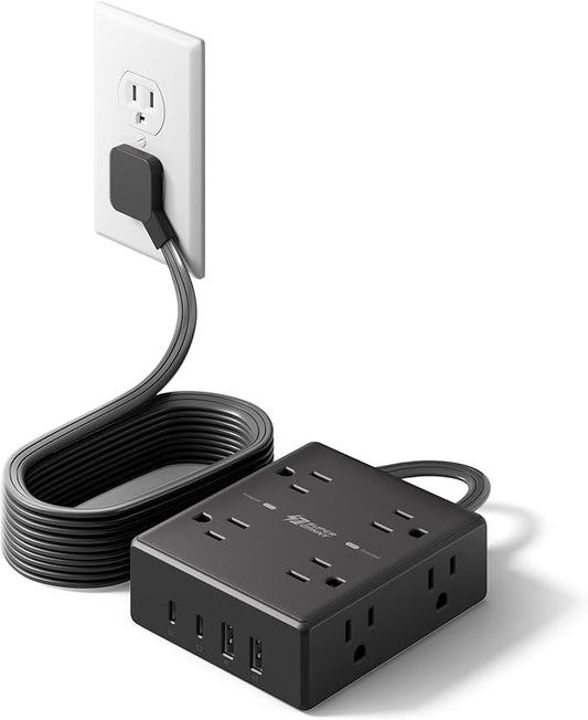 SUPERDANNY Extension Cord,Flat Plug Surge Protector Power Strip,10Ft | 8 AC & 4 USB Ports (2 USB C),Surge Protector with 1050J,Desk Charging Station for Home Office,College Dorm Room Essentials by SUPERDANNY