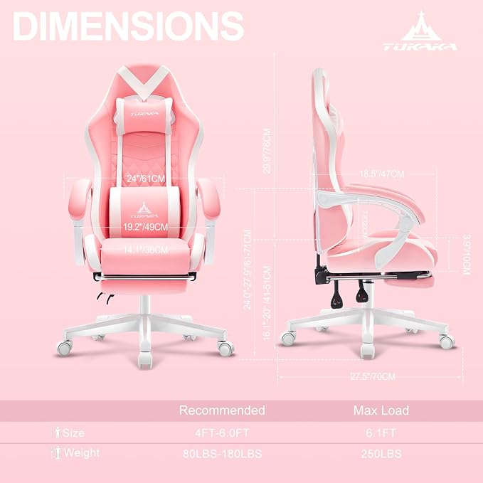 Gaming Chair,Ergonomic Massage Office Desk Chair with Footrest,Pink | Pocket Spring Cushion,Reclining,Thick High Back,Headrest and Lumbar Support,Adjustable Leather Computer Chair Gamer Chair - Image 3