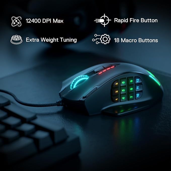 Redragon M908 Wired MMO RGB Gaming Mouse 12400 DPI Remapping Keys | Stable Lag-Free Connection, Redefine Keybinding Macro, Vibing Backlight, Ergonomic Grip Body Comfort - Image 2