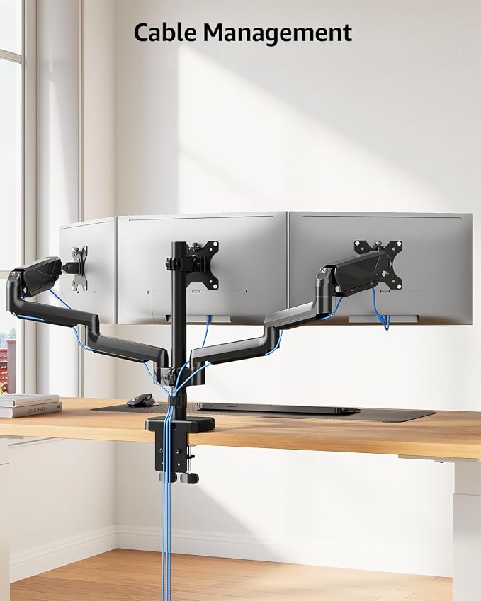 MOUNTUP Triple Monitor Mount, Triple Monitor Desk Mount for Max 27 inch Computer Screens, 3 Monitors Stand for Desk, Monitors Arm with Swivel, Tilt, Rotation, Each Arm Holds 4.4-19.8 lbs - Image 8