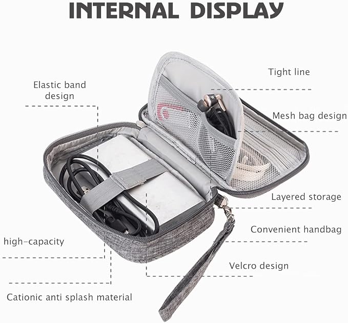 4Pcs Electronic Organizer Bag,Small Travel Tech Cable Organizer Pouch, Waterproof Travel Cord Organizer Portable Carrying Case Portable for Cord Charger Earphone USB SD Card Cables Power Bank,Grey - Image 7