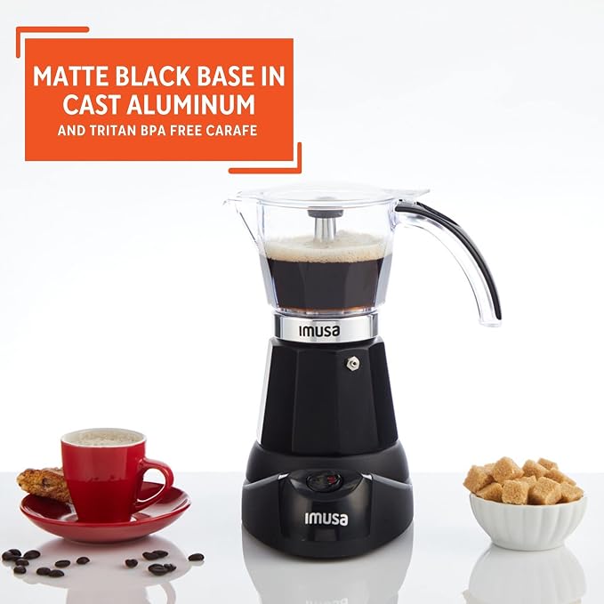 IMUSA 6 or 3 Cup Electric Espresso Maker with Cool-touch Handle, Black | Bare Cast Aluminum Finish, Detachable Cool-Touch Base, Ideal for Cuban Coffee, Perfect for Entertaining - Image 3