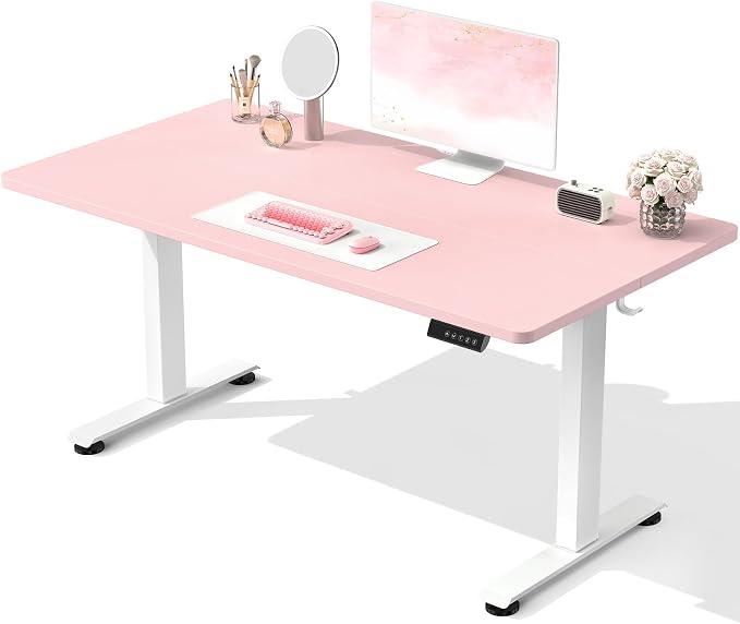 Veken Standing Desk, Pink, 55×23.6 Inch | Height Adjustable Sit Stand Up Computer Tables for Home Office, Study , Writing, Suit students, employees and group work by Veken