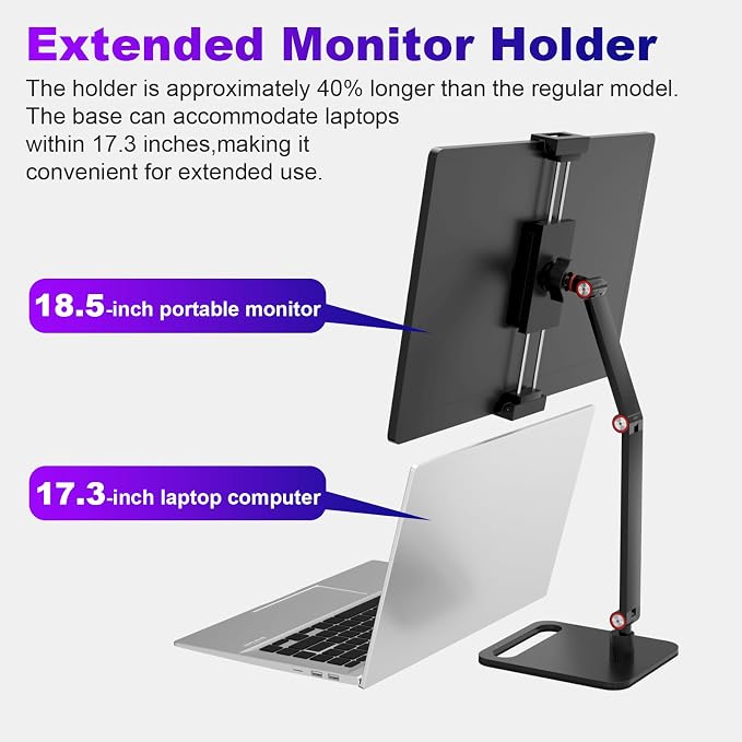 Portable Monitor Stand Holder for 6-18.5 Inch,Universal Desktop Version Expandable Display Base Adjustable Portable Monitor Desktop Clamp,Long Stand,Tablet Stand ,Compatible with Larger Sizes - Image 4