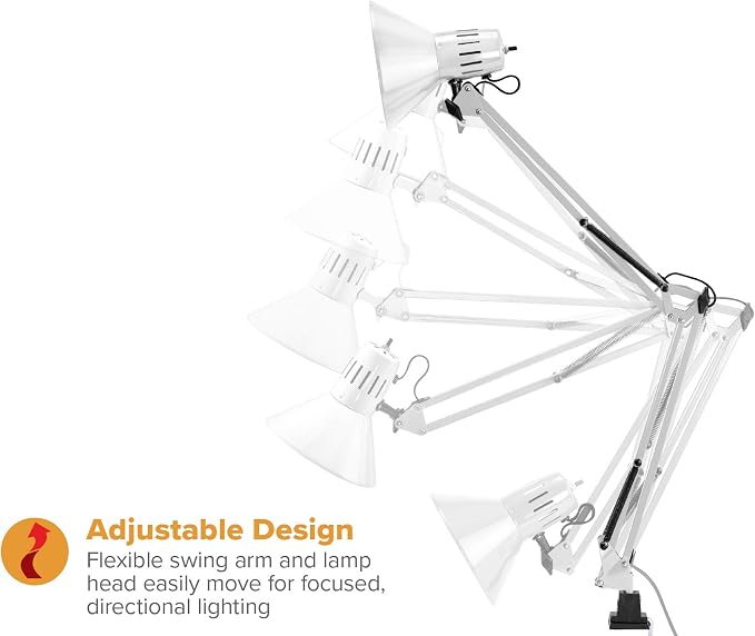 Bostitch Office VLF100-WHT Swing Arm Desk Lamp with Clamp Mount, 36" Reach with Multi-Joint Adjustment, Includes Replaceable LED Bulb (VLF), White - Image 3