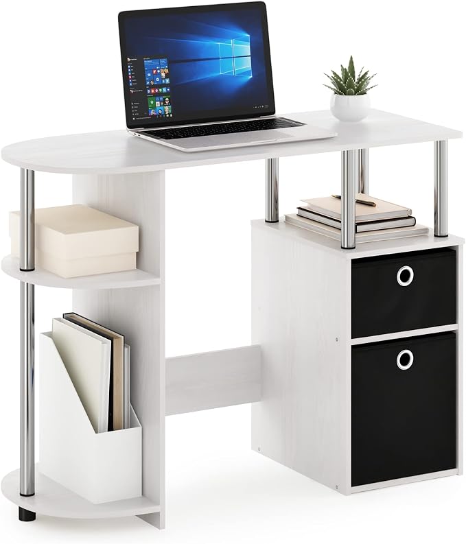 Furinno Jaya Simplistic Computer Study Desk, White Oak/Chrome/Black by Furinno-FitsYourSpaceFitsYourBudget