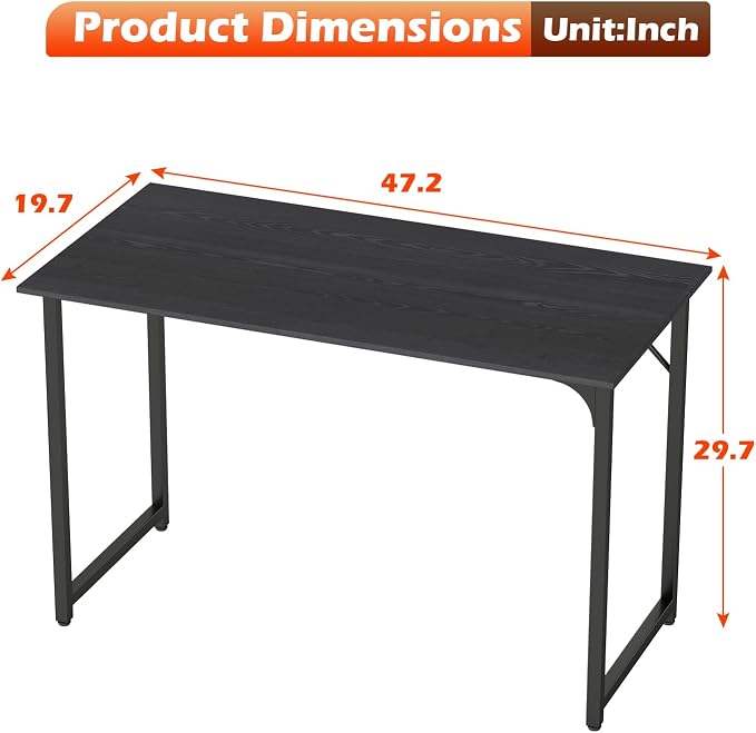 BestOffice Computer Desk,Home Office Desk, Modern Simple Style for Home Office Study Writing (Black, 47 Inch) - Image 3