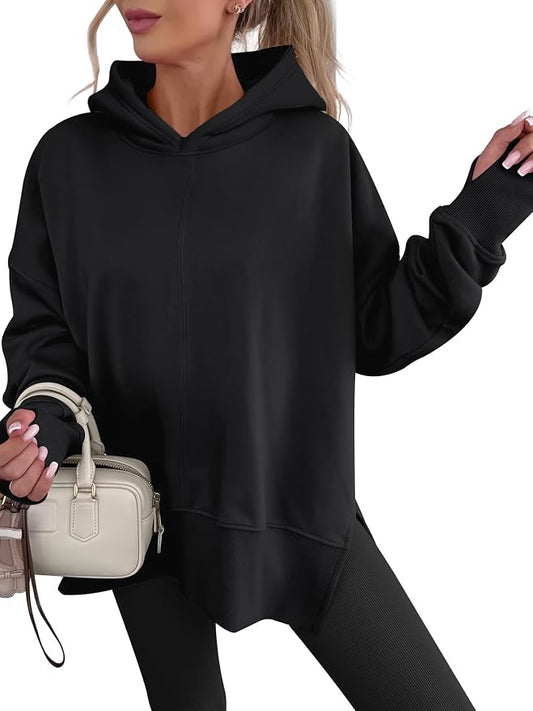 ANRABESS Womens Oversized Hoodies Long Sleeve Fleece Side Slit Hooded Sweatshirts Pullover 2026 Fall Outfits Y2K Clothes by ANRABESS