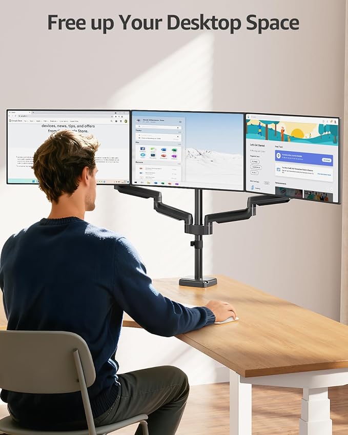 MOUNTUP Triple Monitor Stand Mount - 3 Monitors Desk Mount for Computer Screens Up to 27 inch, Triple Monitor Arm, Heavy Duty Monitors Stand, Each Arm Holds 4.4-19.8 lbs, Black - Image 6