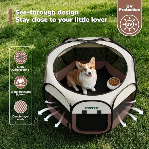Dog Cat Small Animal Puppy Playpen Crate, Medium, Brown - Image 6