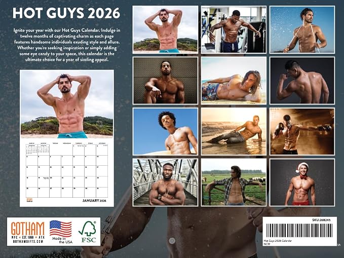 Hot Guy Calendar 2026 Wall Monthly Sexy Men Models Handsome Dream Dudes Calender 12 Month | American Made In The USA - Image 2