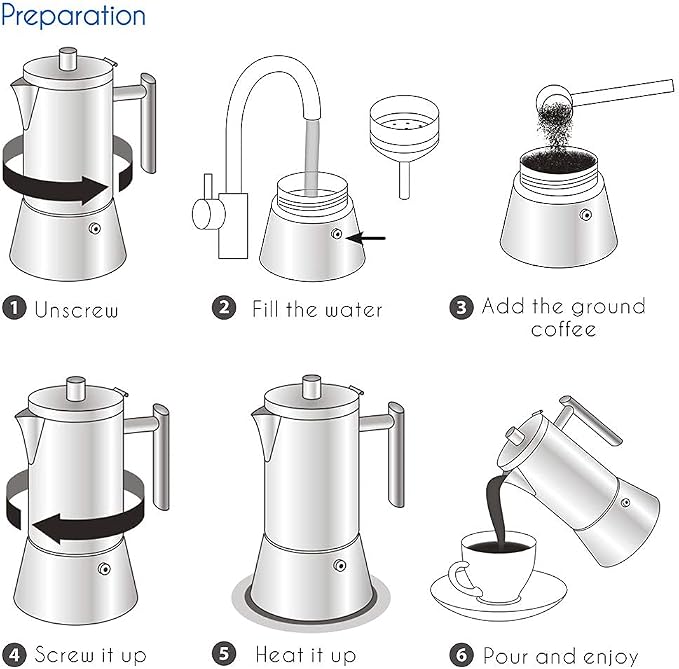 Easyworkz Diego Stovetop Espresso Maker Stainless Steel Italian Coffee Machine Maker 4Cup 6.8 oz Induction Moka Pot - Image 5