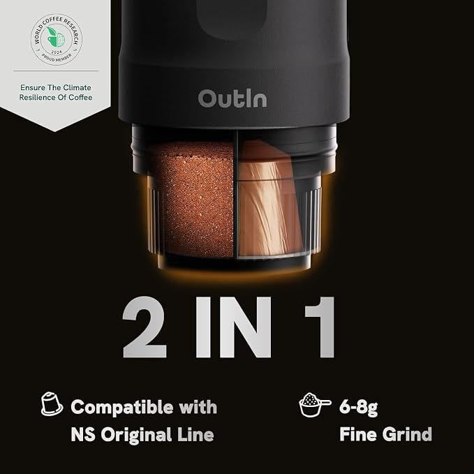 OutIn Nano Portable Electric Espresso Machine, Travel Coffee Maker | Self-Heating USB-C Car Coffee Maker for Ground Coffee & NS Capsules, Ideal for Camping, RV, Hiking and Office, Space Gray - Image 5