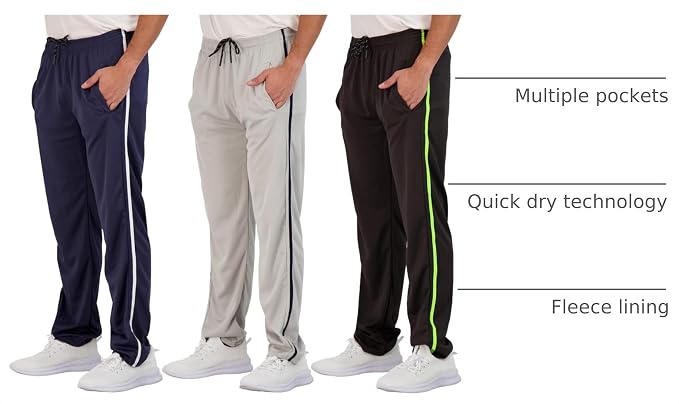 3 Pack Men's Mesh Open Bottom Sweatpants Active Athletic Workout Gym Pocket | Available in Big & Tall, Uncuffed, Elastic Waistband, Drawstring, Straight Leg, Running, Jogging, Exercise, Training, Sports - Image 4