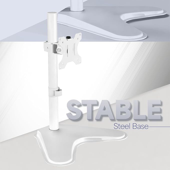 VIVO Single Monitor Desk Stand, Holds Screens up to 32 inch Regular and 38 inch Ultrawide, Freestanding VESA Steel Mount Base, Adjustable Height, Tilt, Swivel, Rotation, White, STAND-V001HW - Image 5