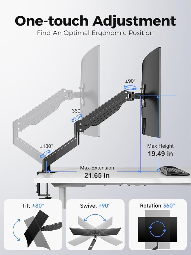 Suptek Single Monitor Mount,Adjustable Gas Spring Monitor Arm Desk Mount Stand Fits 17 20 22 23 24 26 27 32 33 35 36 inch,Holds up to 25 lbs, Black(MD9) - Image 4