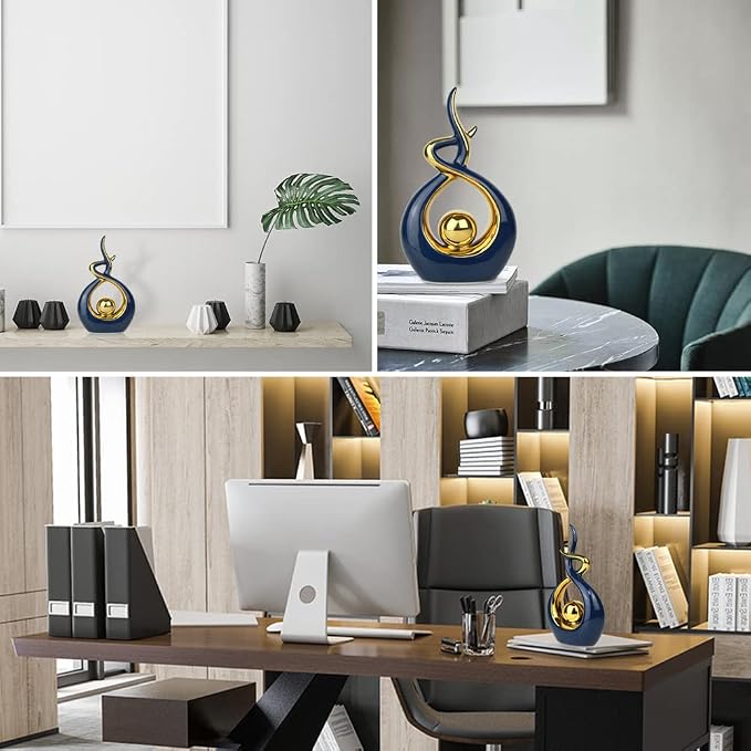 Norrclp Home Decor Modern Abstract Art Ceramic Statue Table Decorations for Dining Room Living Room Office Centerpiece (Blue and Gold, Small), Blue,gold - Image 4