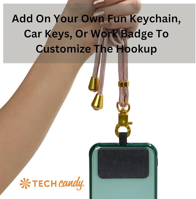 Tech Candy The Hookup Universal Lanyard Mobile Cell Phone Strap, Rose Gold - Quality, Wrist, Neck, Crossbody, Adjustable - Image 3