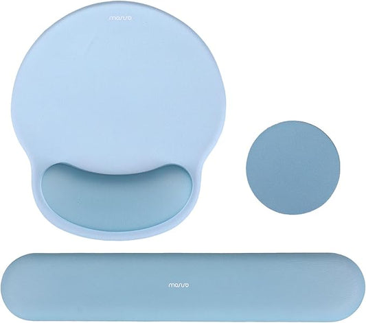 MOSISO Wrist Rest Support for Mouse Pad&Keyboard Set, Air Blue | Circle Curved Ergonomic Mousepad Non-Slip Base Home/Office Pain Relief&Easy Typing Pad with Soft Cloth&Silicone Lining by MOSISO